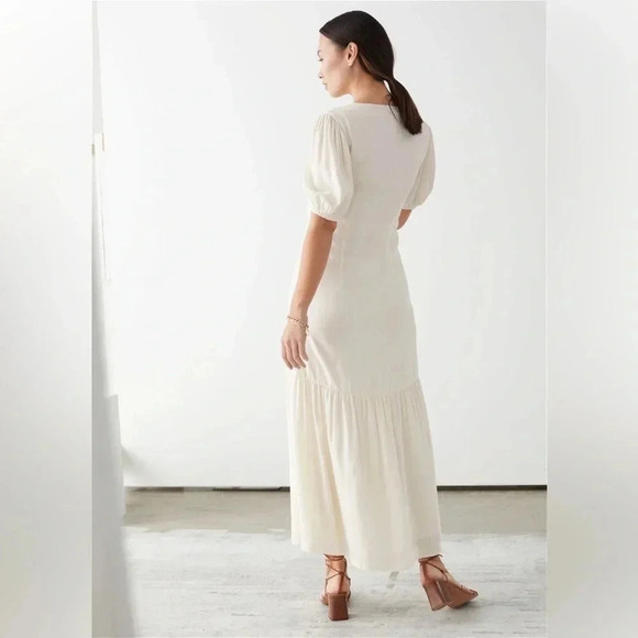 & other stories cream midi dress Button-Down Puff Sleeve Maxi bridal engagement - Picture 8 of 10